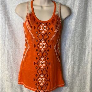 Miss Me orange tank top metal bead detailing